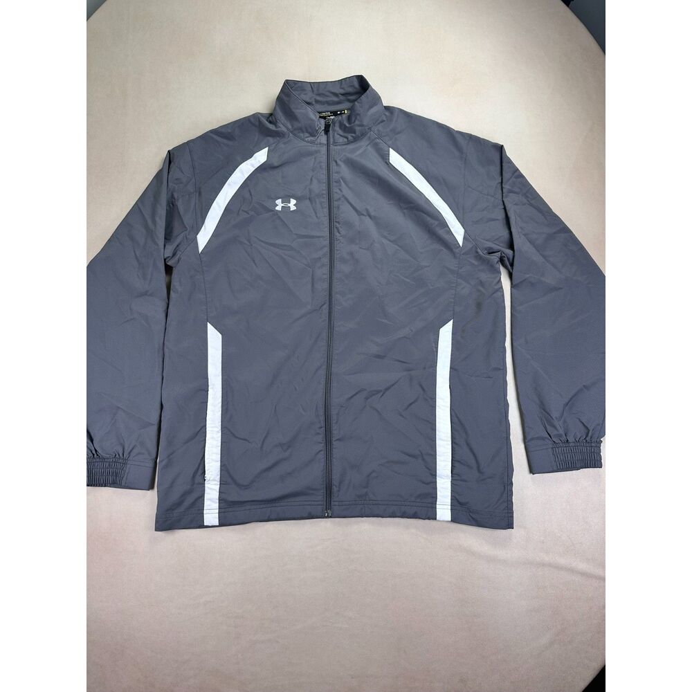 Under Armour Jacket Mens XL Gray Full Zip Windbreaker Loose Lightweight Athletic